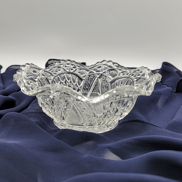 EAPG Hobstar Starburst Ribbon Sawtooth Ruffled Scalloped Sm Serving Bowl Antique - Picture 11 of 11